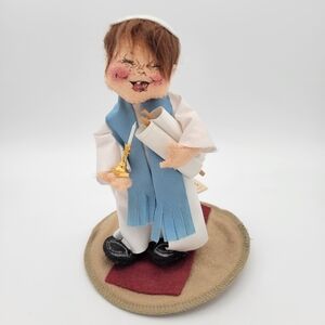 Annalee Handcrafted Rabbi Doll with Blue Scarf, Torah Scroll & candleholder